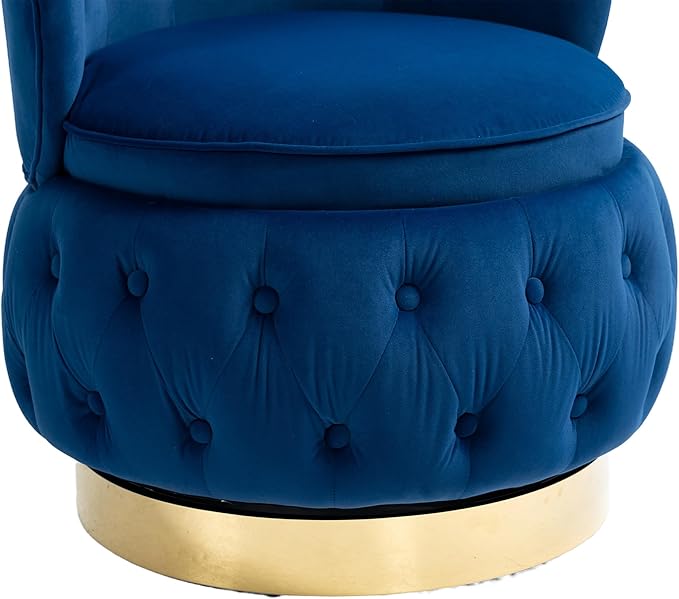 Swivel Barrel ChairVelvet Swivel Accent Chairs Modern Round Storage Small Chairs 360 Degree Upholstered Swivel Boucle Chair for Living Room Bedroom（Blue）