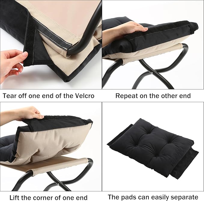 15 Foldable Foot Stool Ottoman with Metal Frame - Washable Black Upholstered Indoor/Outdoor Footrest for Living Room Bedroom Patio - Space-Saving Compact Design