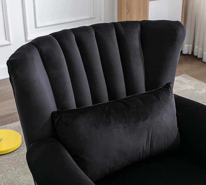 Mid Century Modern Accent Chair Upholstered Armchair Comfy Velvet Fabric Single Sofa with Lined Wingback for Small Spaces Bedroom Living Room Velvet Black 30.1D x 30.5W x 35H in