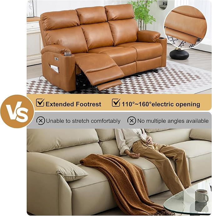 Power Reclining Sofa - 3 Seater Recliner Sofás PU Leather Sofa Home Theater Seating with Flipped Middle Backrest Power Recliner Couch for Living Room(Brown)