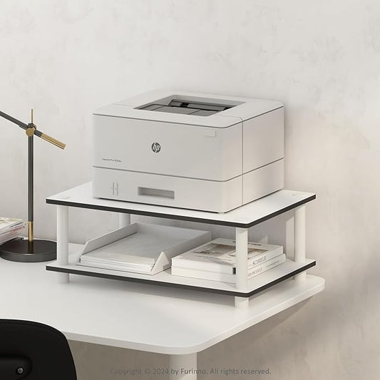 Furinno JUST Printer Stand with Storage 2-Tier Under Desk Printer Stand Printer Table for CPU Office Supplies Home Office White