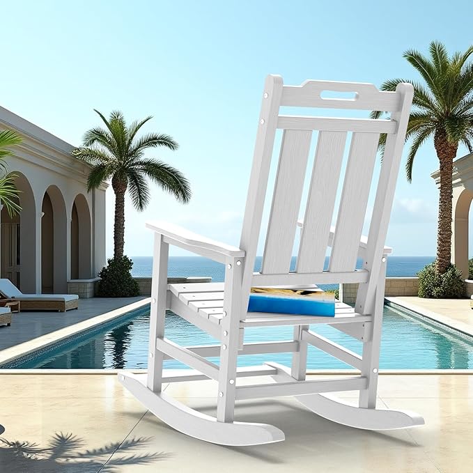 Rocking Chair Outdoor Rocking Chair for Adults HDPE Outdoor Chairs with Footboard All Weather Resistant Porch Rocker White