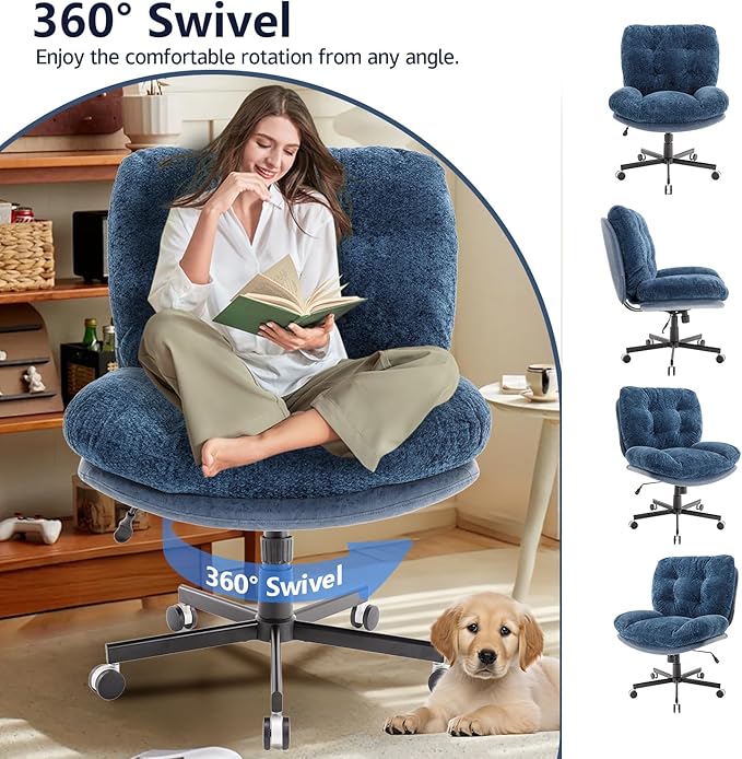 Oversized Swivel Accent Chairs with Ottoman for Living Room Bedroom Extra Wide Rocking Swivel Criss Cross Chair with WheelsBlue