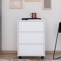 25.9 H White Mobile Filing Cabinet with 3 Drawers 4 Wheels Rectangular Portable Filing Cabinet Modern for Office Study Room