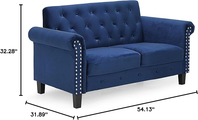 Furinno Bastia Vintage Modern Chesterfield Button Tufted Loveseat/Sofa Couch for Living Room Navy Velvet