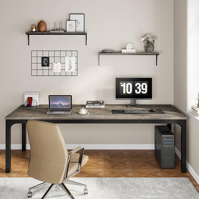 Tribesigns 78.7 Inches Extra Long Computer Desk 2 Person Desk Double Long Desk Workstaion for Home Office (Gray+Black)