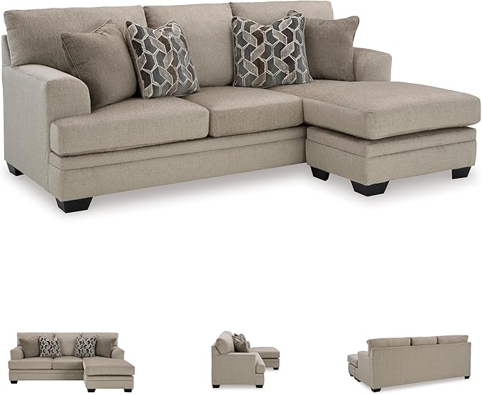 Signature Design by Ashley Stonemeade Casual Right-Arm Facing Sofa Chaise with 4 Toss Pillows Light Brown