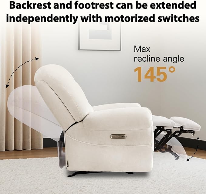 EONIX Mordern Massage Rocker Recliner Chair Dual Motor Power Rocking Recliners for Small Spaces Lazy Boy Recliner Chair with Heat and Massage for Living Room Bedroom Study Pearl White