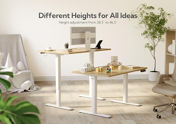 Claiks Electric Standing Desk Adjustable Height Stand up Desk 40x24 Inches Sit Stand Home Office Desk with Splice Board White Frame/Nature Top