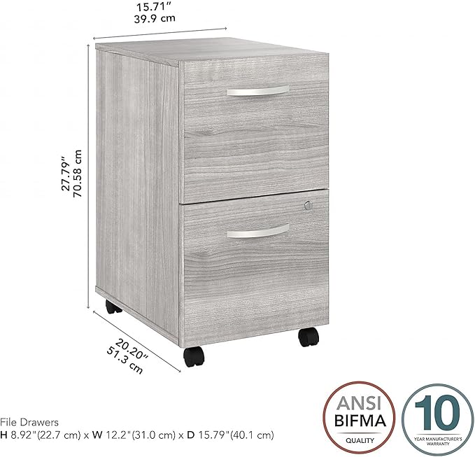 Bush Business Furniture Studio A 2 Drawer Mobile File Cabinet in Platinum Gray - Assembled