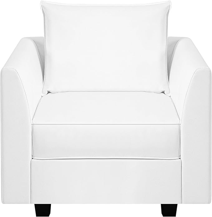 Naomi Home Elizabeth Modern Modular DIY Collection - Air Leather Armchair with Sturdy Wooden Frame - Versatile &amp Stylish Accent Chair for Living Room Bedroom or Small Spaces White