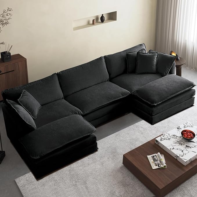 SoarFlash Chenille Sectional Sofa Comfy L Shaped Modular Coush Sofa with Ottoman Modern 3 Seat Couch Deep Seat Sofa Set for Living RoomGrey