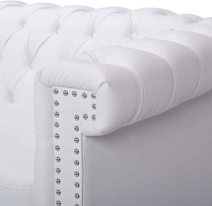 GDF Studio Tufted Chesterfield Faux Leather 3 Seater Sofa White and Dark Brown