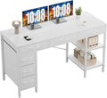 Sweetcrispy 55 Computer Desk with 6 Drawers Home Office Gaming Desks with Storage Shelves for Bedroom Writing Study Corner Living Room Work Table White