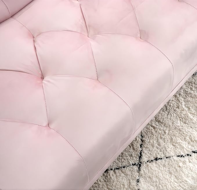 Modern Velvet Sofa Bed Futon with 2 Pillows2-in 1 Convertible Sleeper Couch BedFolding Recliner Loveseat with Golden Metal Legs for Living Room Apartment Office (Light Pink)