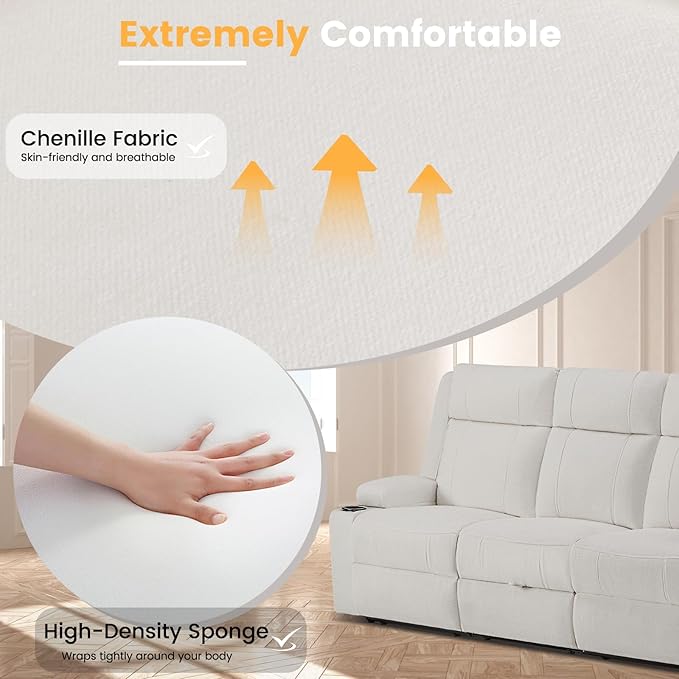 Reclining Sofa CouchLoveseat Recliner Sofa with Drop Down Table/ 4 Cup Holder/Hidden Storage Wall Hugger Recliner Sofa for Living Room &amp Home Theater &amp RV(Beige)