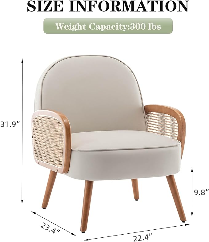 Accent Chairs Rattan Comfy Upholstered Modern Arm Chair for Living Room Chair Reading Bedroom Balcony Faux Leather Chair