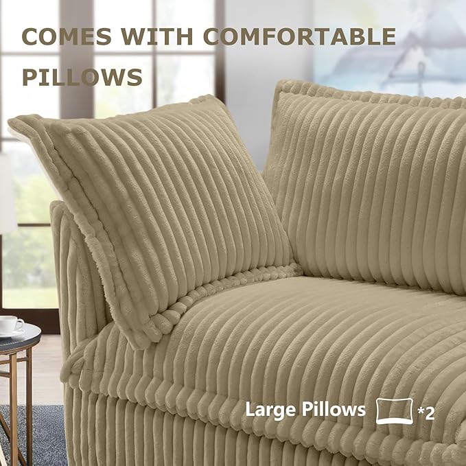 49''W Corduroy Chaise Lounge Chair Indoor Oversized Upholstered Sleeper Sofa with Movable Ottoman and 2 Pillows Removable Sofa Cover for Living Room Home Theater Apartment(Camel)