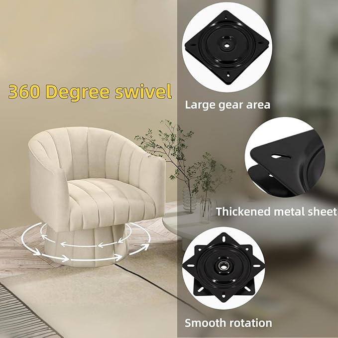 Modern Swivel Accent Chair Velvet Corner Chair Comfy Round Barrel Chair Cozy Armchair for Living Room Bedroom Office Spaces - Beige