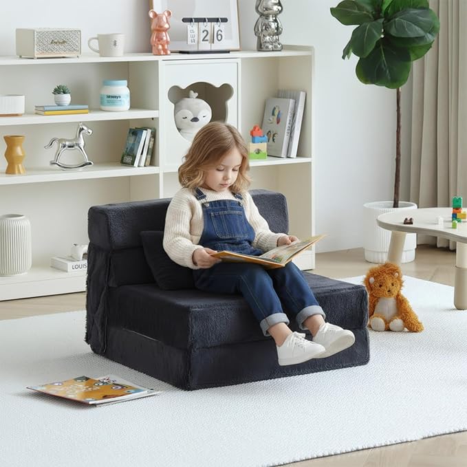 Tiita Convertible Folding Kids Sofa Bed with Pillow &amp Storage Bag Plush Fabric Floor Mattress Couch Bed Washable Cover Kids Room Playroom Dorm Apartment Navy