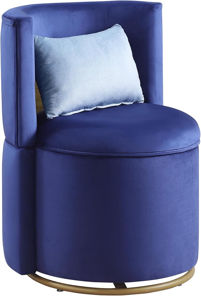 Generic 360° Swivel Accent Chair with Storage Function Velvet Curved Chair with Gold Metal Base for Living Room Nursery Bedroom Blue