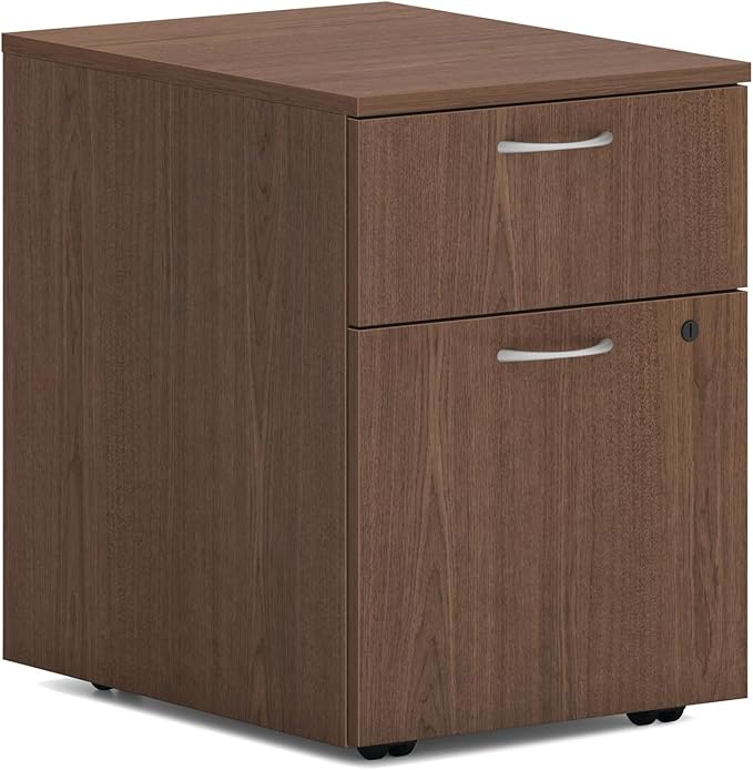 HON MOD 2 Drawer File Cabinet On Wheels Mobile Pedestal for Filing Cabinets for Home Office 15 W Portable Storage Walnut