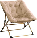 Walsham Folding Comfy Chair Faux Fur Soft Cozy Lounge Reading Papasan Chair for Adults Kids Bedroom Living Room Dorms Small Space Brown