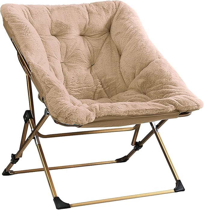 Walsham Folding Comfy Chair Faux Fur Soft Cozy Lounge Reading Papasan Chair for Adults Kids Bedroom Living Room Dorms Small Space Brown