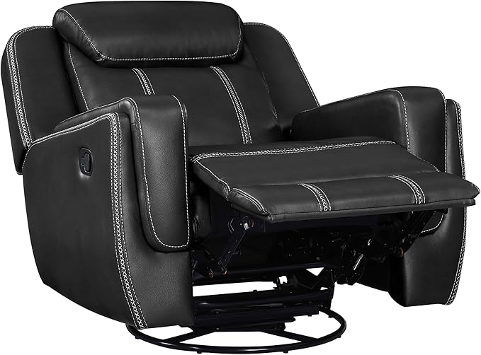 Lexicon Modern Swivel Glider Recliner Chair Nursery Glider Faux Leather Recliner Chair with Headrest Manual Recliner Sofa Chair for Living Room/Office/Apartment Black