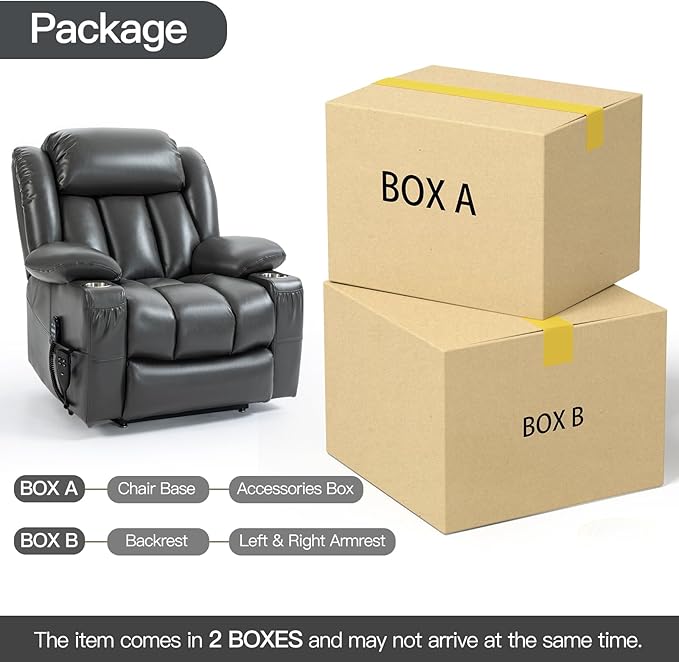 Lay Flat Lift Recliner Chair with Massage &amp Heat for Elderly People Electric Power Lift Chair w/Dual Motor 2 Stainless Steel Cup Holders and 2 Remote Controls Breathable Faux Leather Grey