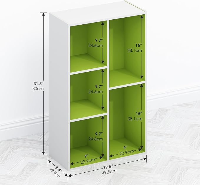 Furinno TOMI TV Stand 5-Cube Entertainment Center with Open Shelf Reversible TV Console for Living Room Bedroom Home Office Green