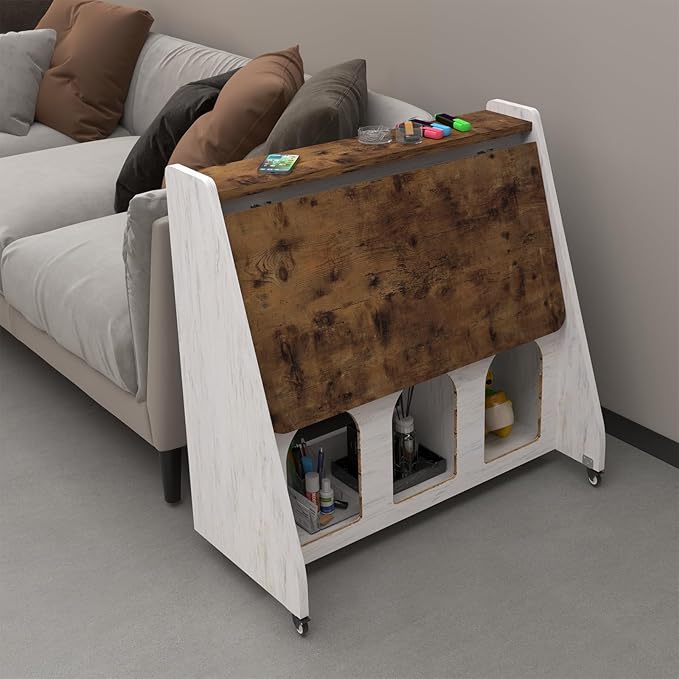 Pmnianhua Home Office Desk with WheelsMultipurpose Mobile WorkstationRolling Computer Writing Desk with 4 Lockable Wheels and Storage(Rustic Brown)