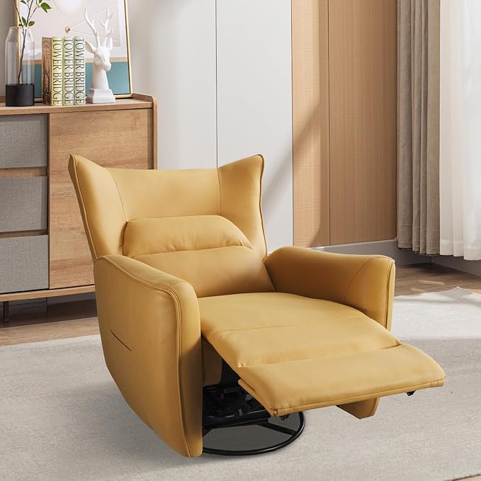 INZOY Power Swivel Rocker Recliner Glider Oversize Electric Swivel Rocker Recliners with Highly Enveloping Backrest Nursery Rocking Recliner Chair Leathaire Reclining Sofa for Living Room Yellow