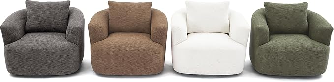360-Degree Swivel Accent Chair 38.2 Chenille Upholstered Swivel Barrel Sofa Chair with a Throw Pillow Ergonomic Rounded Armrests Single Sofa for Living Room Office (Gray/509)
