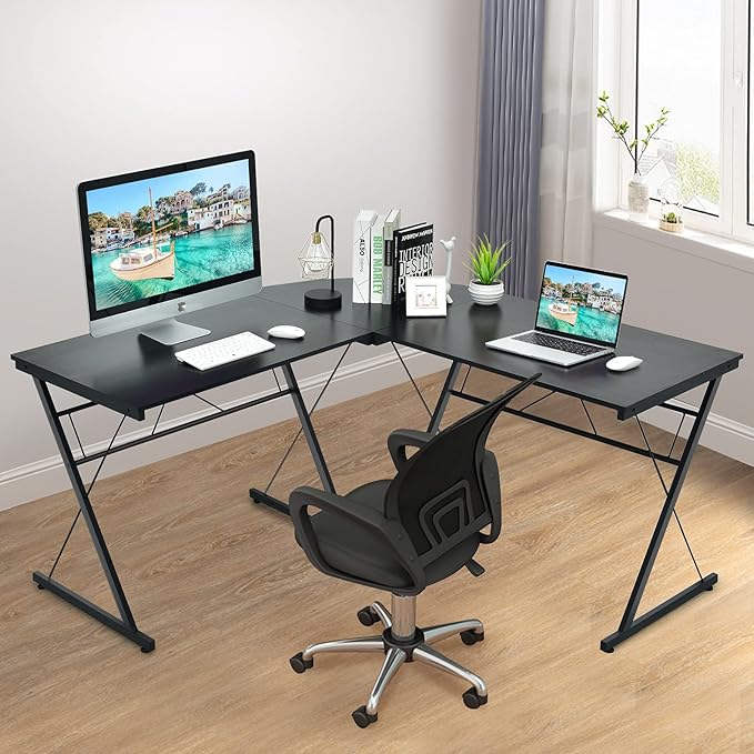 LUARANE L-Shaped Corner Gaming Desk Multifunctional Desk with Detachable Desktop Space-Saving Table for Home Office Workstation Study Easy to Assemble and Clean