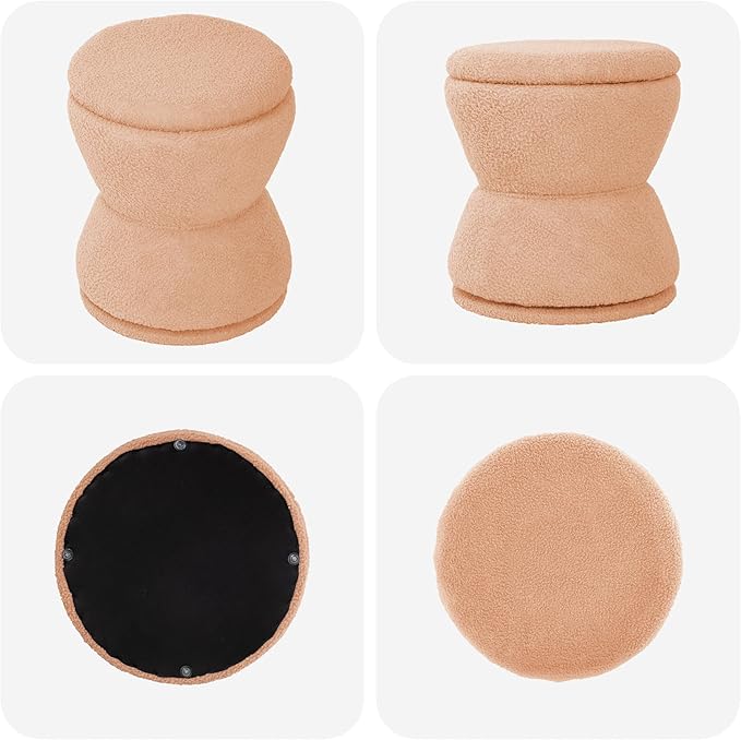 DHMAKER Round Ottoman with Storage 360°Swivel Vanity Stool Chiar with Wooden Frame Small Makeup Chair Comfy Foot Stool with Thick Padded for Living Room Bedroom Entryway