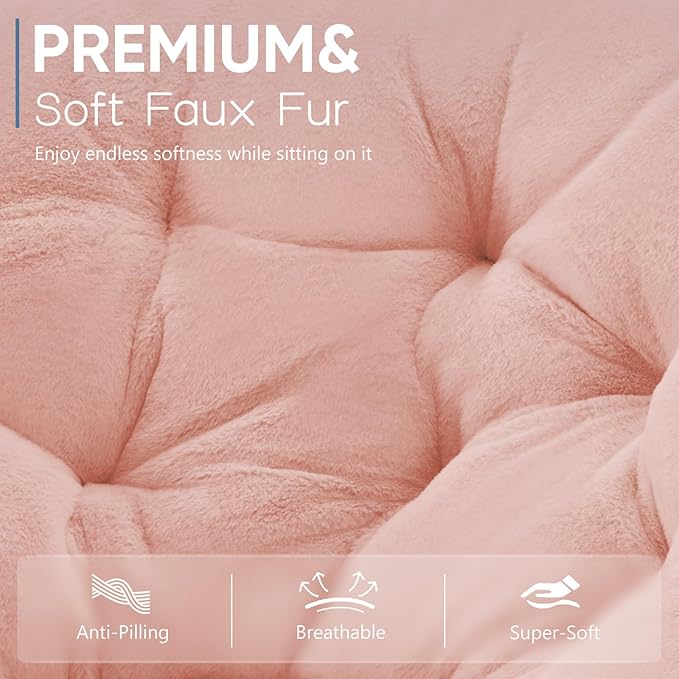 DUMOS Comfy Saucer Chair Faux Fur Lounge Seasting XL Circle Chair for Bedroom Dorm &amp Gaming Foldable Fashion Accent Seat for Small Spaces Folding Moon/Mushroom/Round Oversized Style