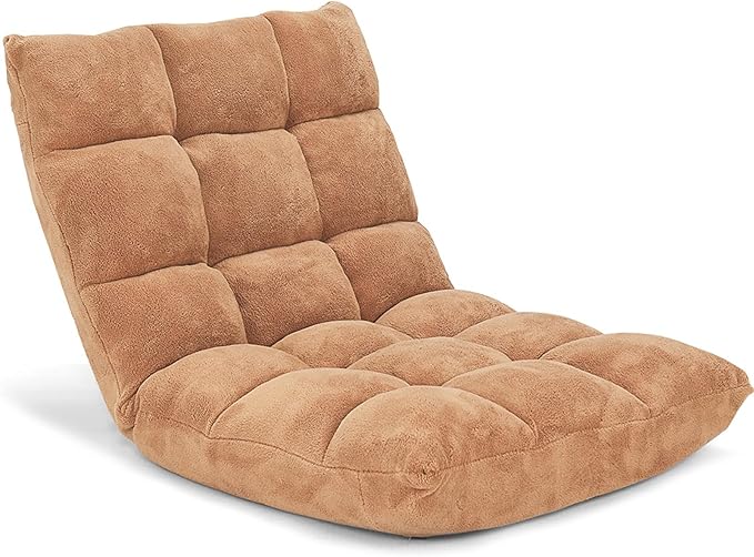 Giantex Folding Floor Chair with Back Support 14 Adjustable Position Padded Sleeper Bed Couch Recliner Gaming Floor Chairs for Adults Meditation Living Room (TAN)