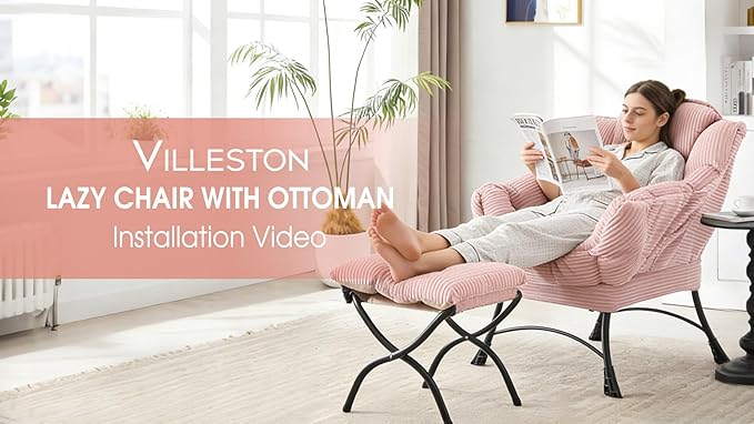 Lazy Chair with Ottoman Comfy Lounge Chair for Reading Relaxing and Napping Perfect for Living Room Bedroom or Office Pink