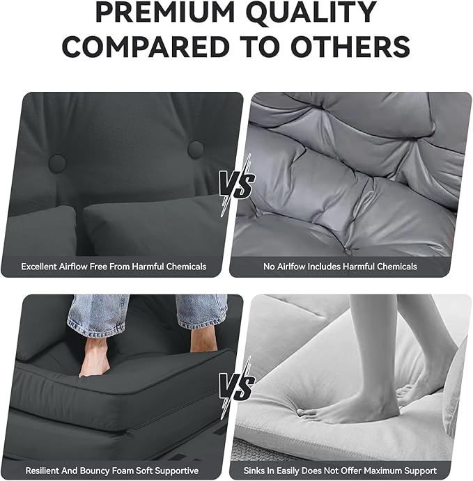 COMHOMA Folding Sofa BedConvertible Sleeper Chair with PillowsFold Out Chair Bed&ampFabric Floor CouchFoldable Mattress with Adjustable Backrest for Living RoomGuest RoomDorm (Black)