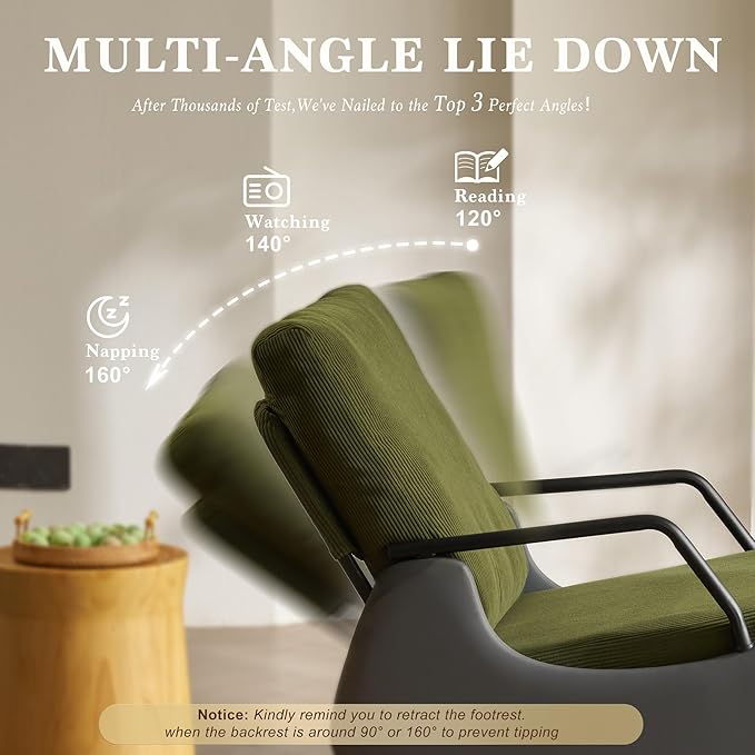 Rocking Recliner Chair for Adults Upholstered Plush Seating Glider Rocker with High Backrest Reading Chair Modern Nursery Accent Sofa Chairs Glider for Living Room (Grey/Green)