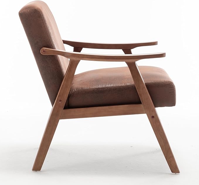 Mid Century Modern Accent Chairs with Solid Wood Frame Comfortable Accent Chair with Arms for Living Room or Bedroom Brown