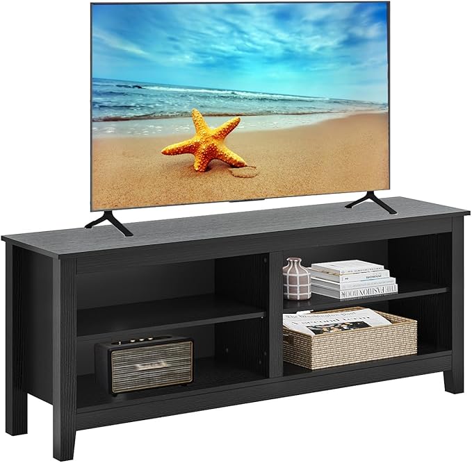 TV Stand for 65 inch TV with StorageModern TV Entertainment Center for BedroomTV Media Console Table with 4 Open Storage Shelve55 inch Wood TV Cabinet Black