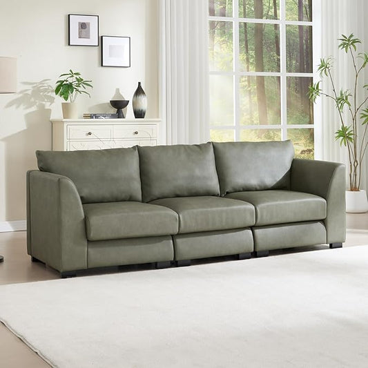 HEAH-YO 91 Inch Modular Sectional Sofa 3-Seater Sectional Couch with High Density Foam Comfy Cloud Couch for Living Room PU Green