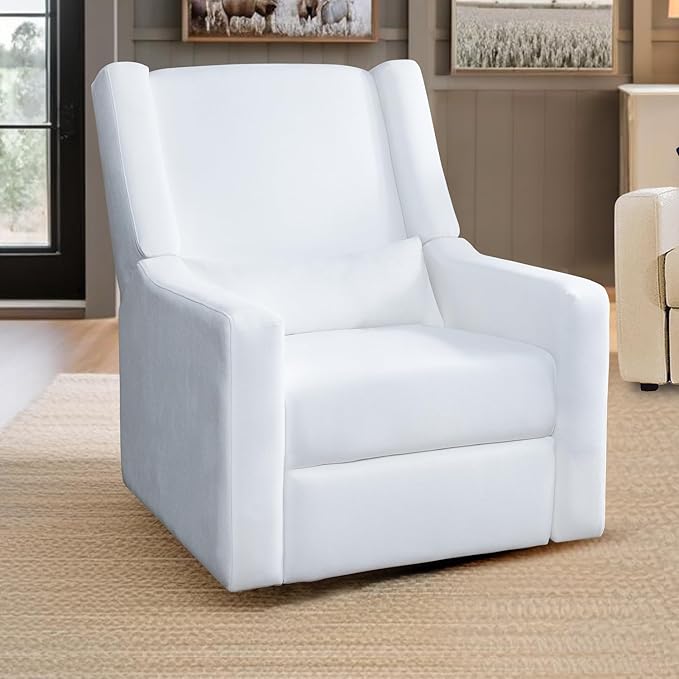 Naomi Home Tanya Luxury Motion Recliner Chair Bright White – Plush Upholstered Glider Rocker with USB Charging Swivel and Lumbar Support for Nursery Comfort 275 lbs Capacity