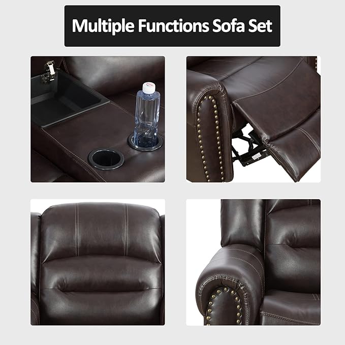 Manual Breathing Leather Recliner LoveseatLiving Room LoveseatLeather Loveseat for Home/Office(Leather Reclining Loveseat) Brown