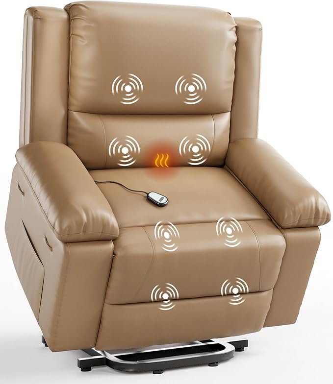 GarveeHome Power Lift Recliner Chair - Heat and Massage Electric Lift Recliner for Elderly &amp Mobility Impaired Adjustable Back and Legs Heavy Duty Lift Chair for Seniors