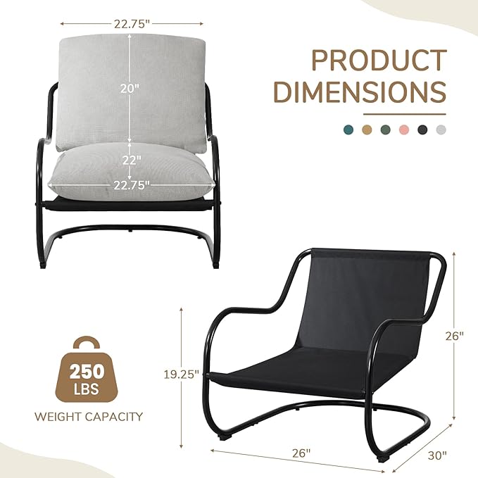 Peace nest Modern Accent Chair Comfy Living Room Suspended Chair Bedroom Armchair with Mental Frame Comfortable Upholstered Cushion for Balcony Lounge Reading Meeting Room Light Grey