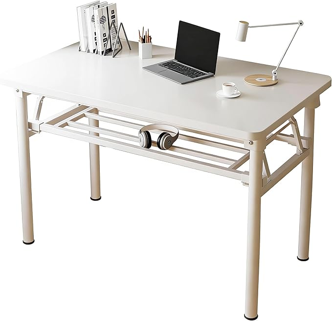 Folding Desk for Small Spaces 31.5 Inch Foldable Computer Desk No Assembly Required Space Saving Portable Study Table for Compact Home Office Bedroom Dorm Apartment White