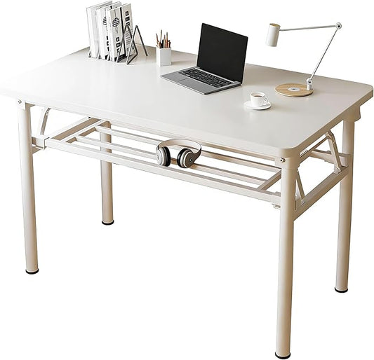 Folding Desk for Small Spaces 31.5 Inch Foldable Computer Desk No Assembly Required Space Saving Portable Study Table for Compact Home Office Bedroom Dorm Apartment White